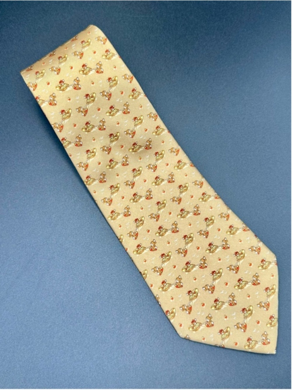 Salvatore Ferragamo Silk Tie Tan Brown Bunnies Driving a Boat Water Skiing - Picture 11 of 15